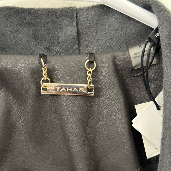 T. Tahari Faux Suede Leather Waterfall Open Front Vest Grey size Small - Picture 7 of 16